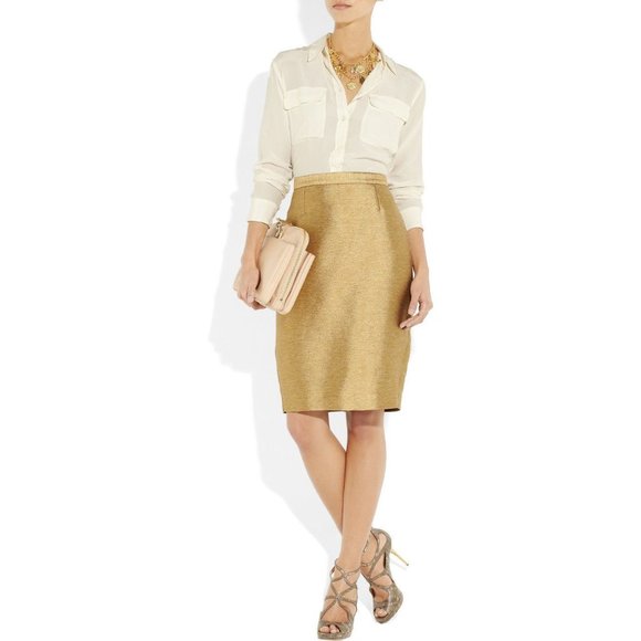 JUST CAVALLI Roberto Cavalli GOLD Metallic TWIL Pencil SKIRT Made in Italy $340